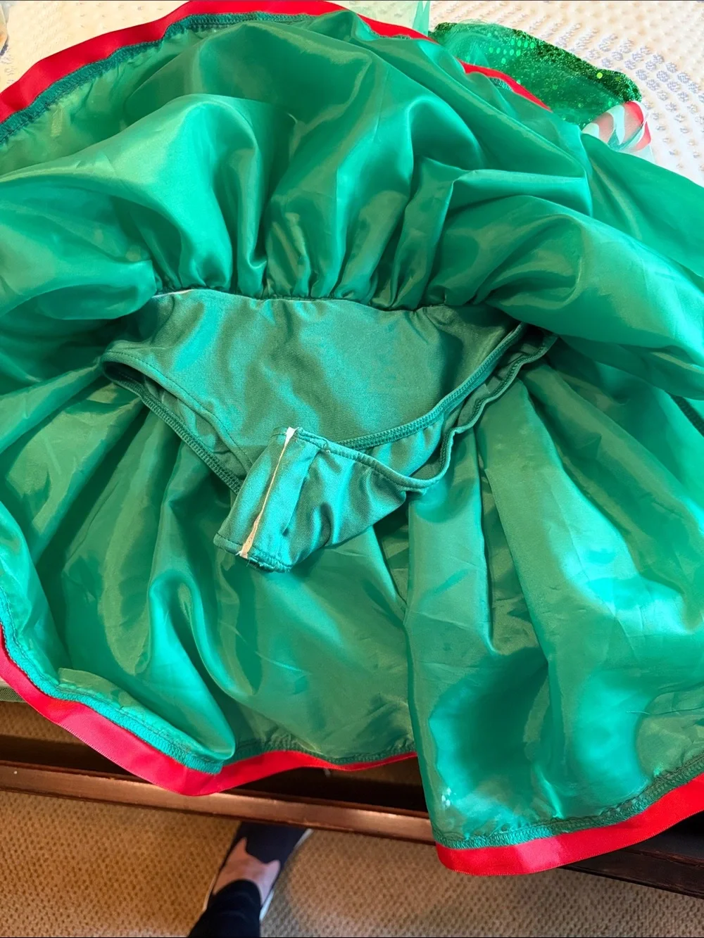 Girls' Green & Red Holiday Elf Dress Costume